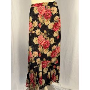 Vintage Y2K Reversible Floral Midi Skirt – Rose Print Black Red + Gray Pink Abst